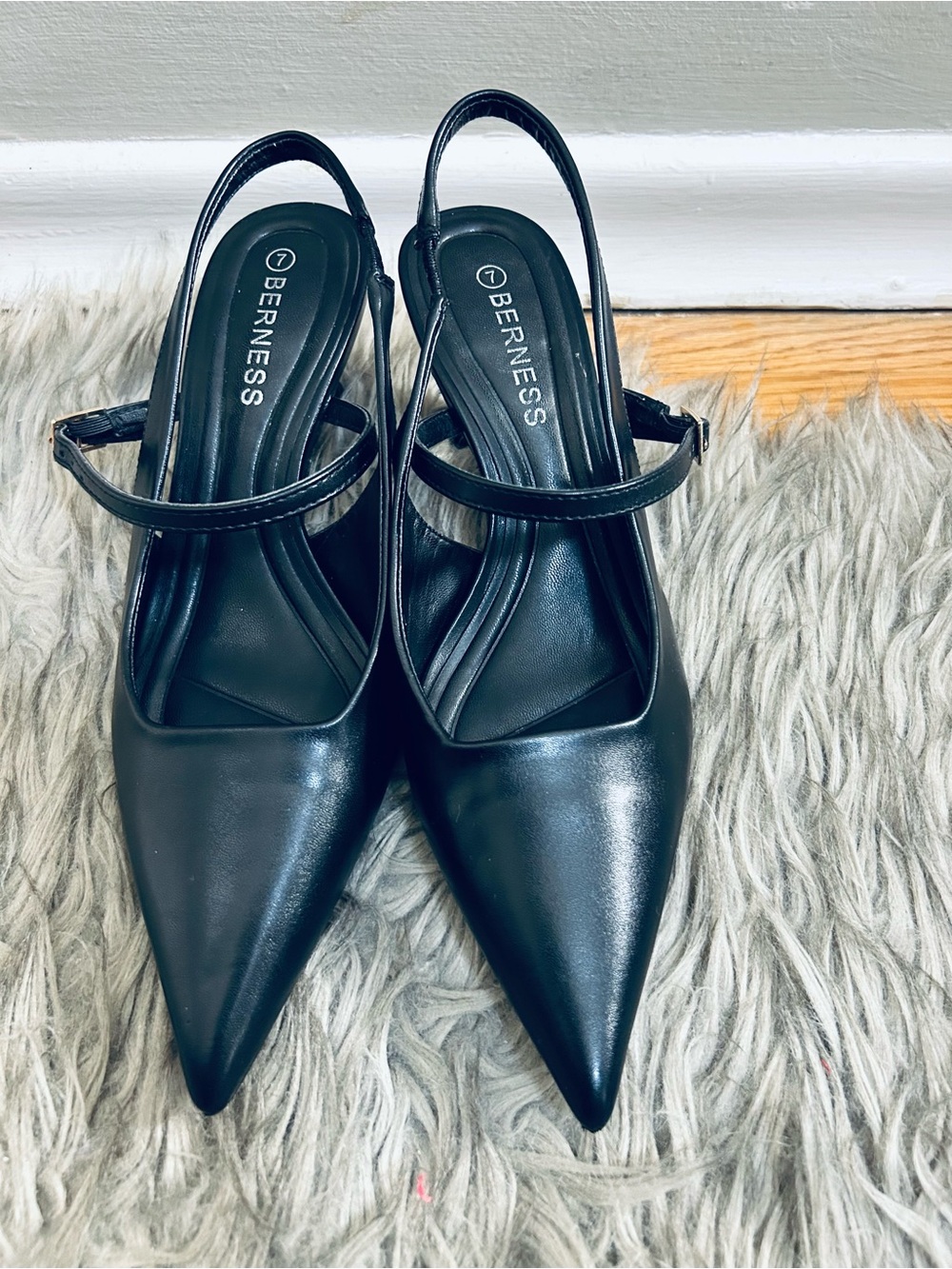 Berness Black Pointed Slingback Pumps with Mary Jane Strap